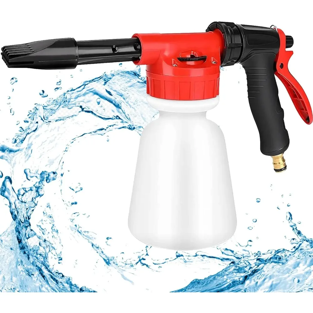 Garden Hose Spray Gun Anti-Slip Handle Water Foam Gun with Reservoir Adjustable Lance Fit Universal Hose for Pets Car Washing