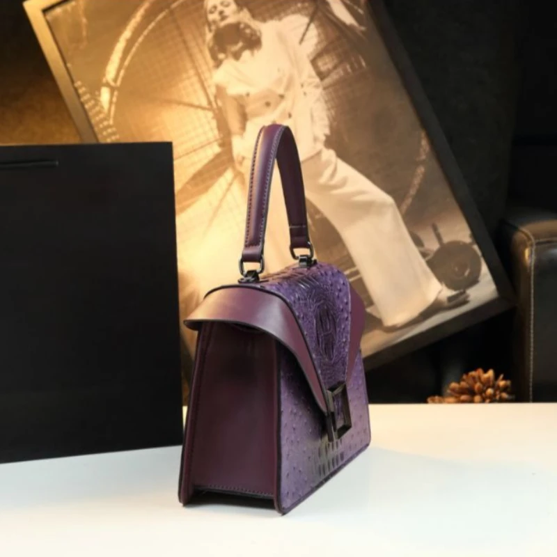 Temperament Ostrich Pattern Portable Wing Bag Versatile Messenger  Mother Leather Handbag Fashion Crocodile Pattern Women's Bag