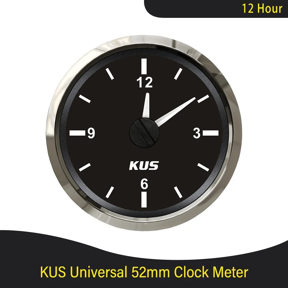 KUS Car Boat Motorcycle Universal 52mm 2Inch Clock Meter Clock Gauge 12-Hour with Red Backlight