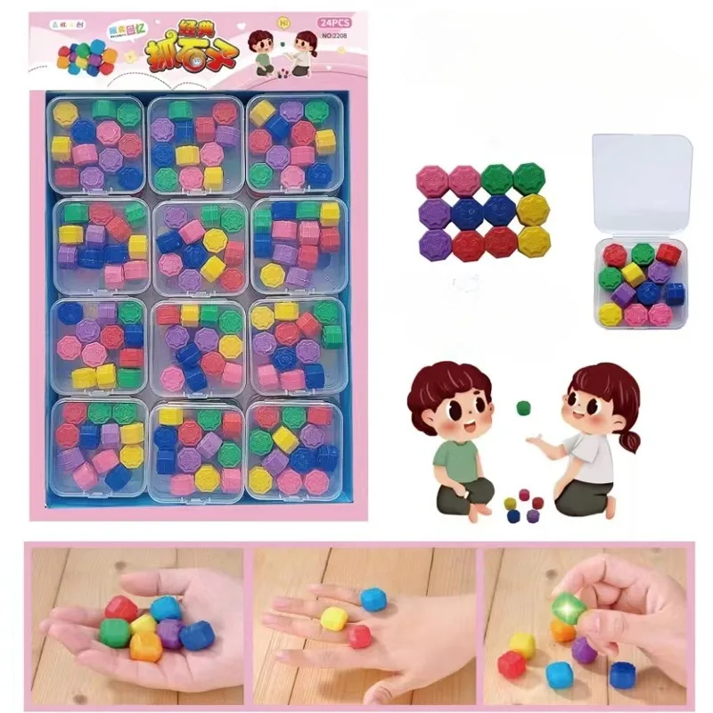 12pcs/box Traditional Play Game Gonggi Jack Stone Pebbles Set Exercise Colorful Fun Stress Relief Toys Gift For Adults Kids