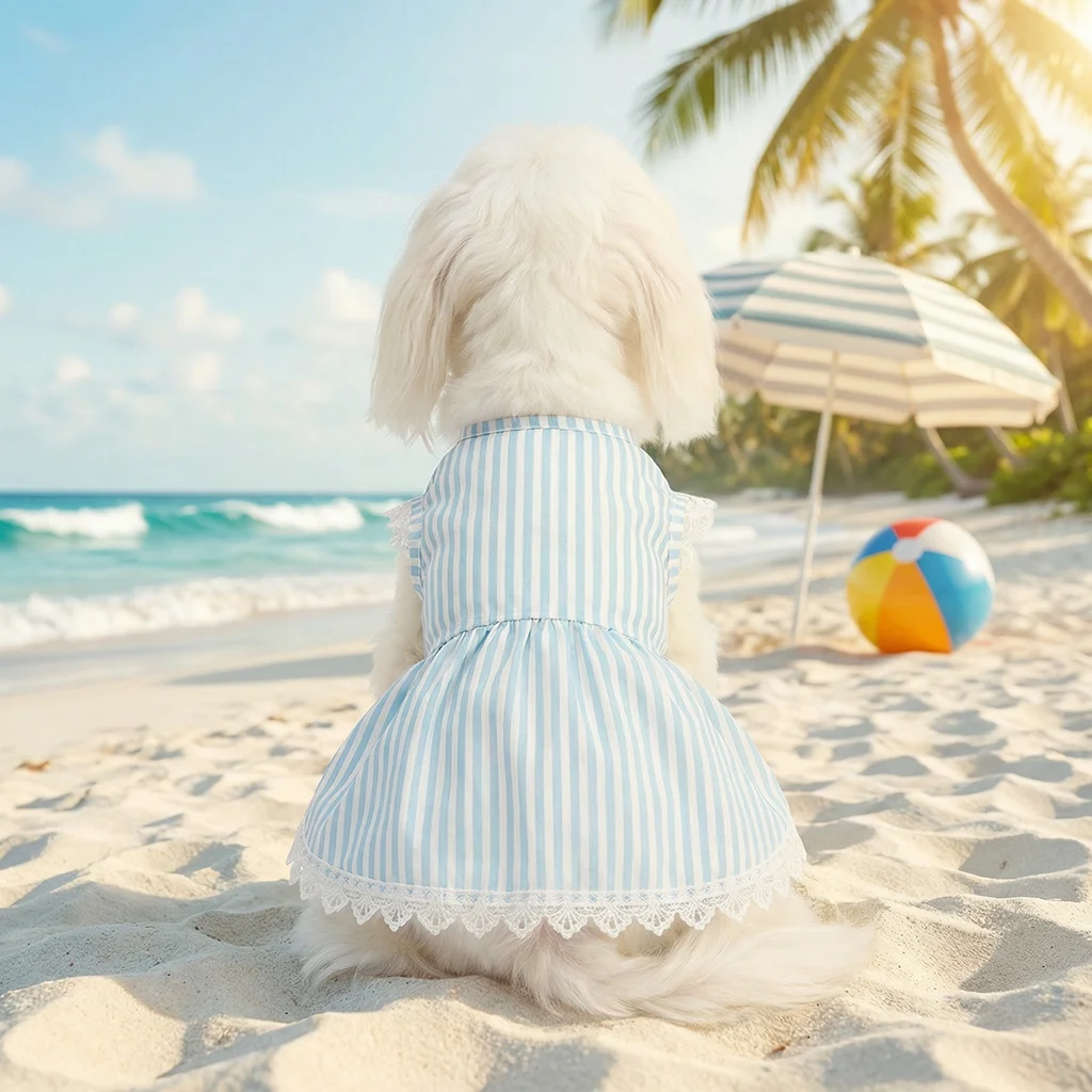 Vestido a rayas azul y blanco para perros pequeños y medianos - imagen 3