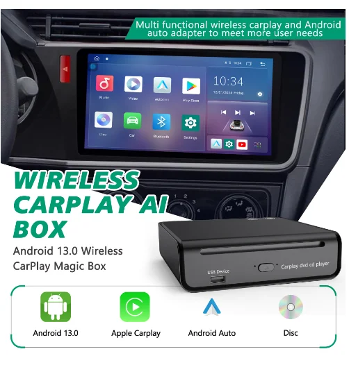 

*Universal car wired to wireless to Android system box supports DVD/CD/U disk