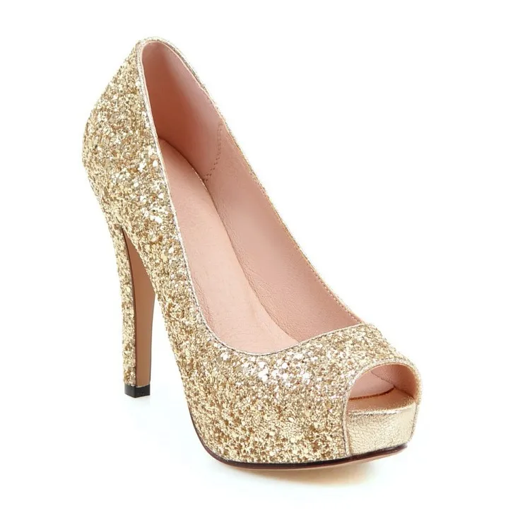 African Woman Shoe Gold Heels Sexy Pump Shallow Mouth Basketball Platform Slip On Bling Bling Peep Toe Nude Burgundy Lace-Up Ca
