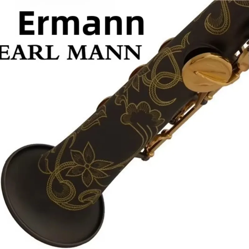 Ehrman Earl Mann Professional Brass Treble Drop B Matted Black Nickel Gold Key Saxophone
