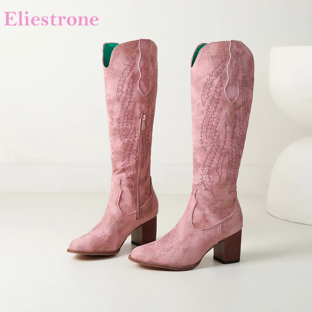 2026 Winter Fashion Women Knee High Riding Boots Round Toe High Block Heels Lady Dress Shoes Large Small Size 11 33 45