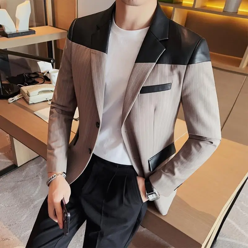 2-A90  Men\'s casual suit jacket, high-end slim fit, spring and autumn thin striped stindsome Korean style trendy suit tops