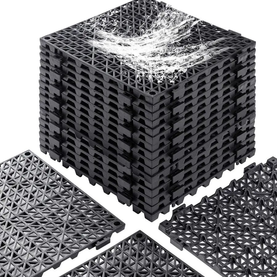 

x 12 Drainage Interlocking Floor Tiles, 12 Pack NonSlip Pool Deck Drain Mats for Flooring, Soft PVC Splicing Modular Cushion Mat