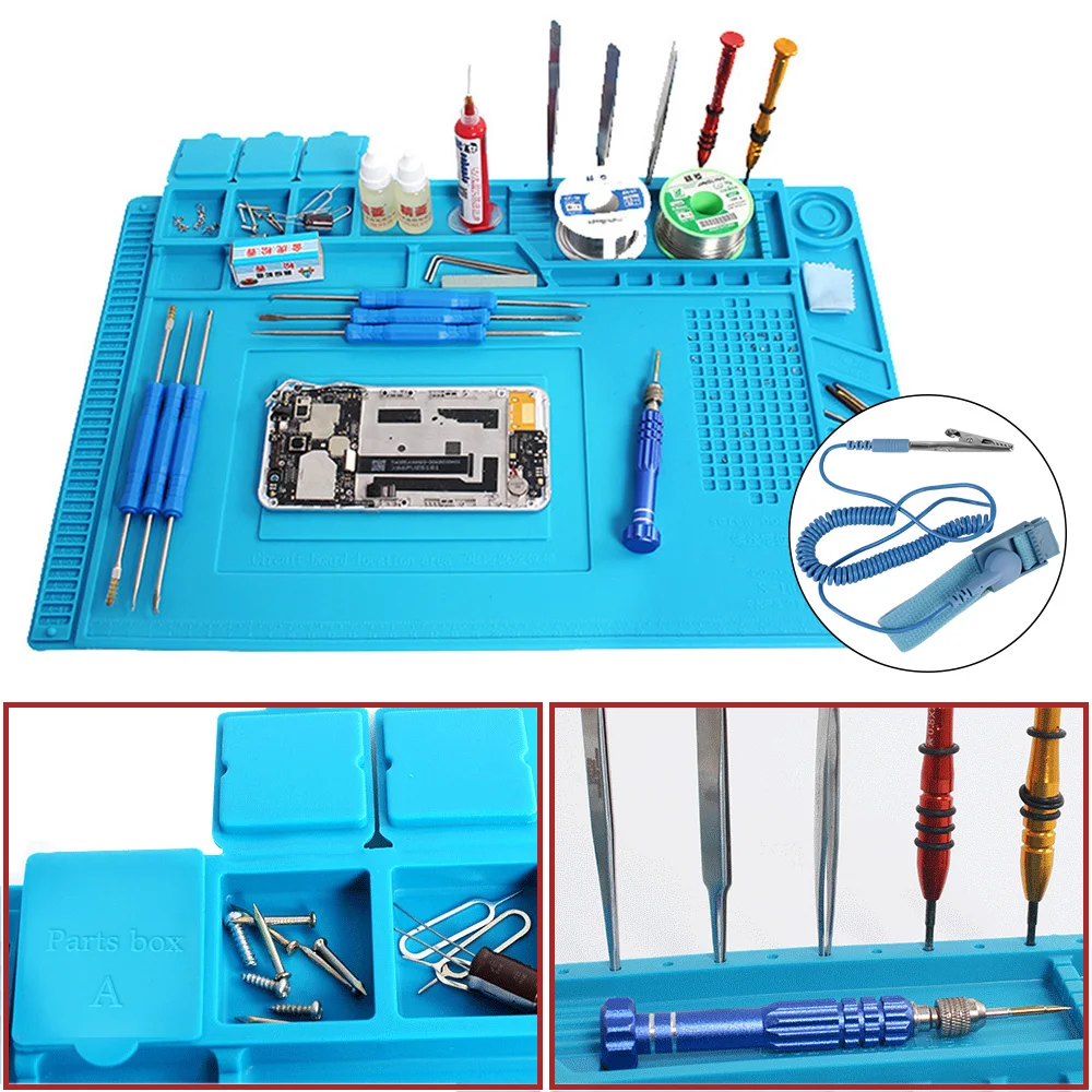 Adsorption Soldering Mat Platform Magnetic Insulation Working Mat Heat-Resistant Blue BGA Soldering Station Silicone Repair Pad