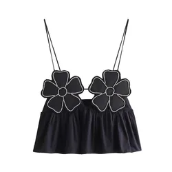 Vintage Women Sweet Flower Rhinestone Camis 2024 Fashion Ladies Cute Tops for Women Cute Clothes