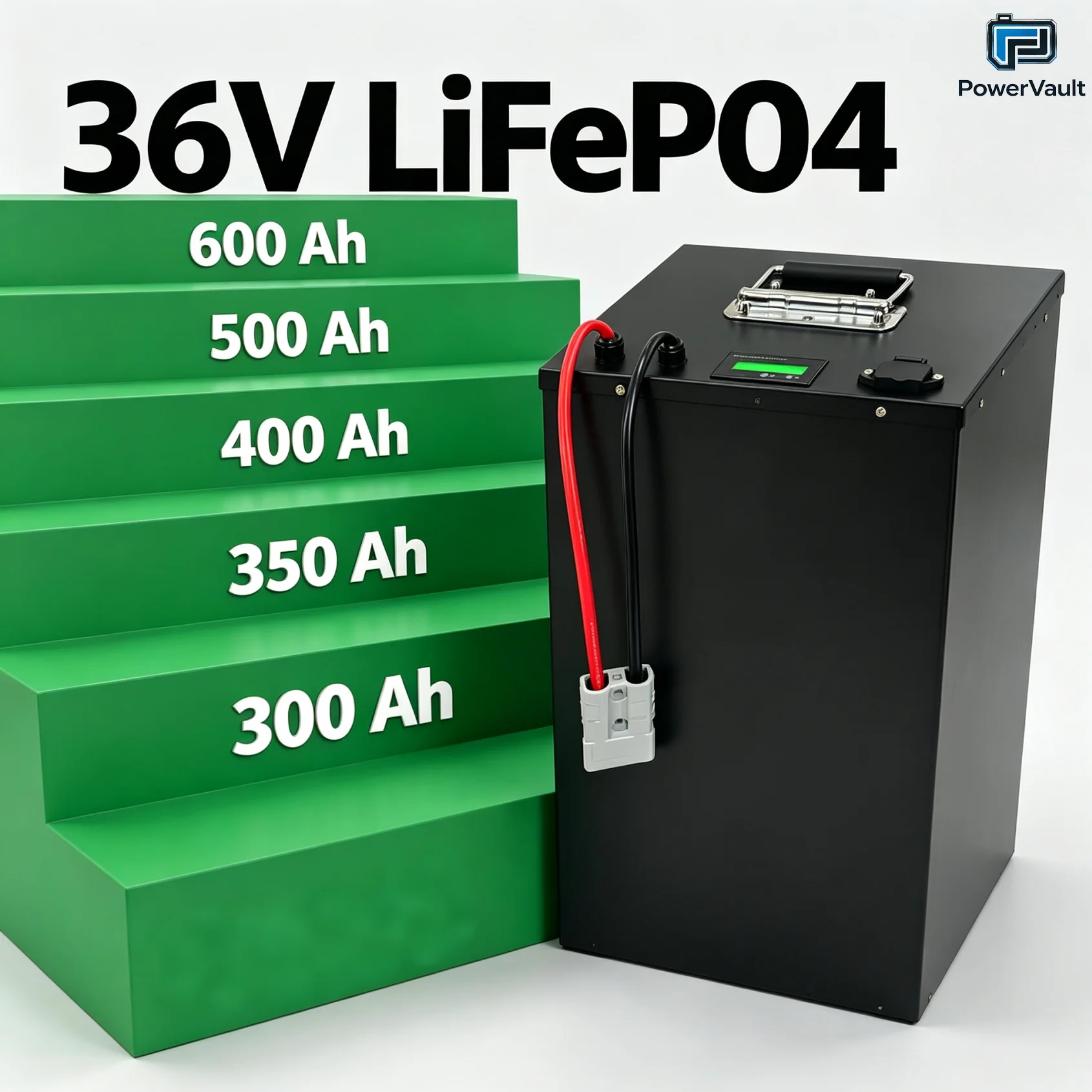 36V 300-600Ah LiFePO4 Deep Cycle Battery Pack with Built-in BMS for Golf Cart EV Use