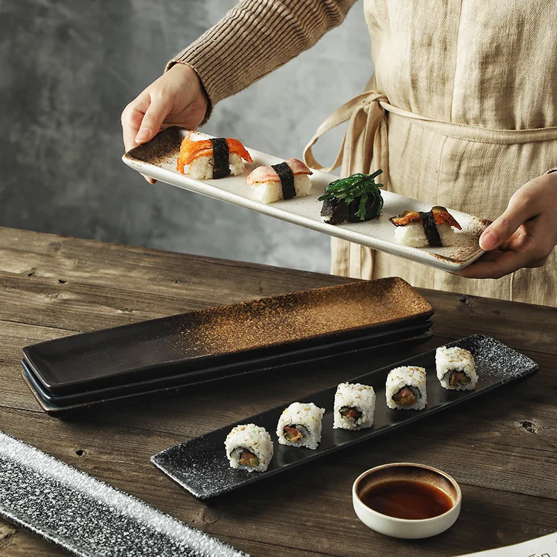 15 Inch Extra Long Rectangular Ceramic Plate Large Serving Platter Snack Sashimi Dish Sushi Plate Home Kitchen Tableware Dish