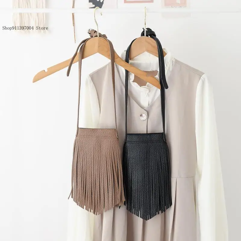 Retro Tassel Lychee Pattern Single Shoulder Crossbody Phone Bag
