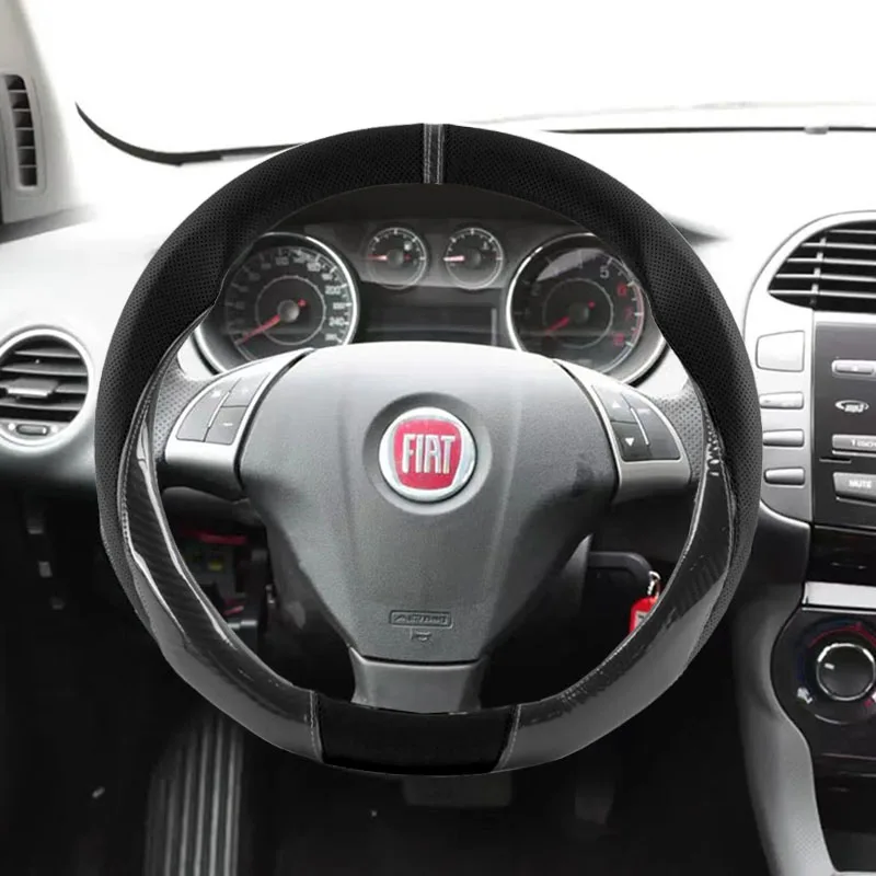 Funda antideslizante de cuero y fibra de carbono para volante de coche, para FIAT 500 Ducato Panda Grande Punto Tipo Abarth Pulse Strada 600 500L