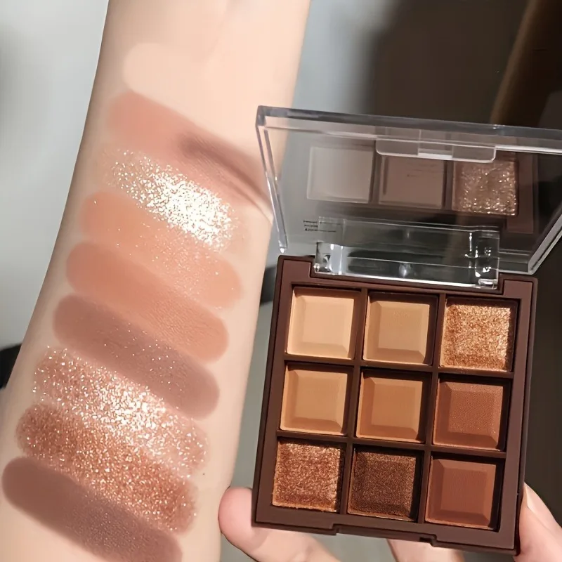 9 ألوان موكا شوكولاتة طويلة الأمد لامعة مقاومة للماء غير لامعة لؤلؤية بريق عينيه لوحة مستحضرات التجميل #2