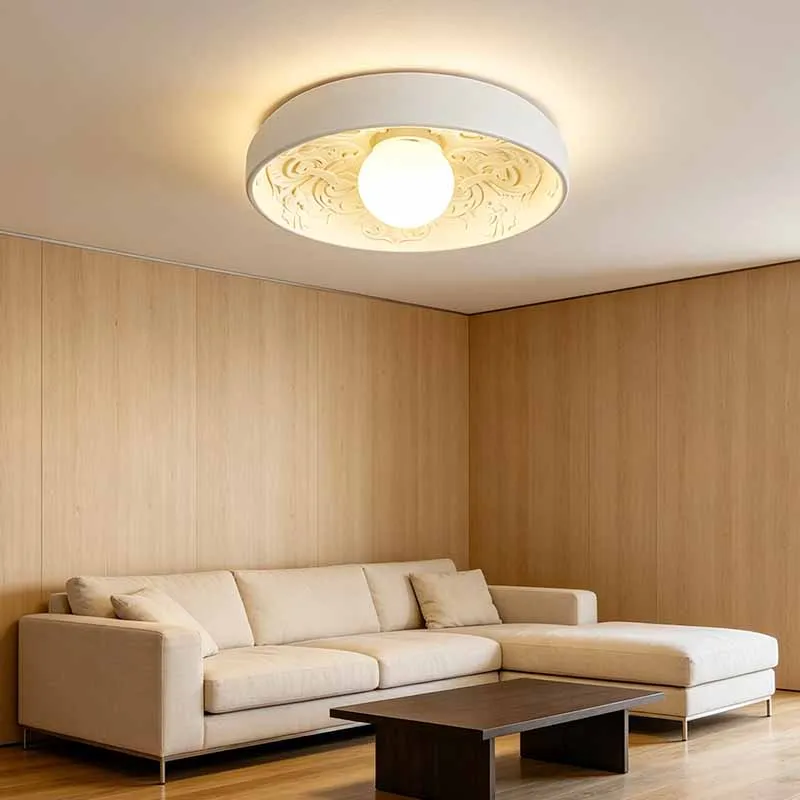

Round French Cream Ceiling Lights G9 Tricolor Dimming Ceiling Lamp Balcony Dressing Room Porch Corridor Home Living Room Decor