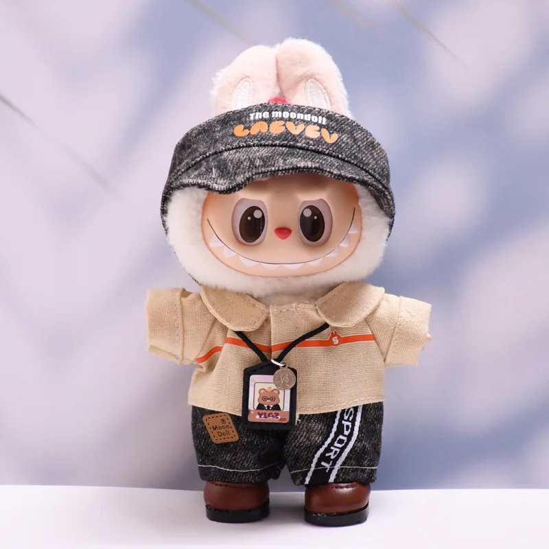 

17cm Labubu 1-3 Gen Doll Outfits | Gray-Hatted Work Uniform Set | Clothes for Labubu Pendants Accessories