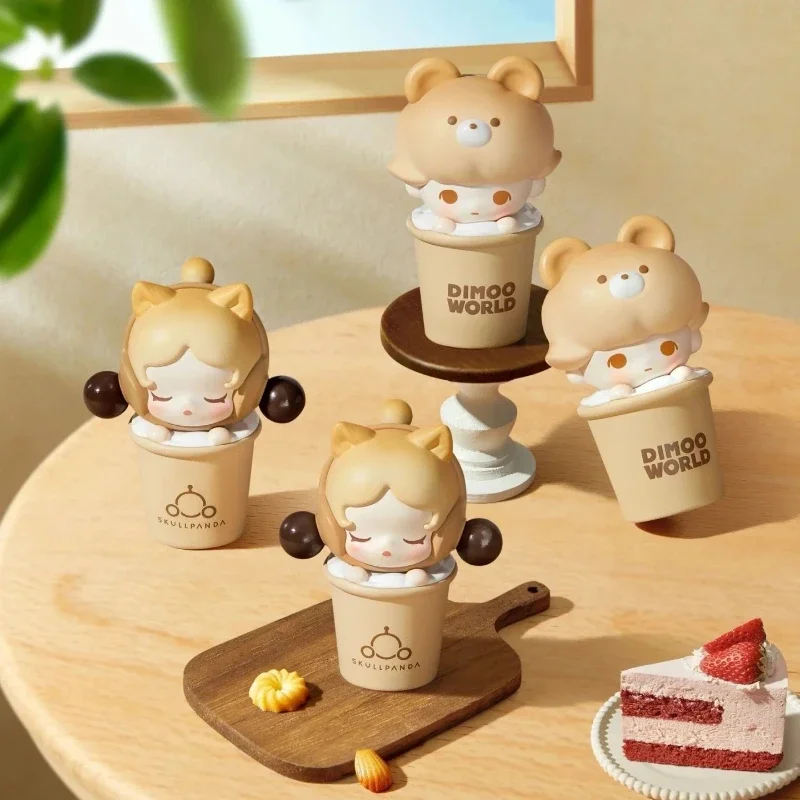 Original Pop Bean Dubble Tea Series Mini Dolls Cute Action Figure SP Dimoo Limited Desktop Ornament Girls Gift Collection