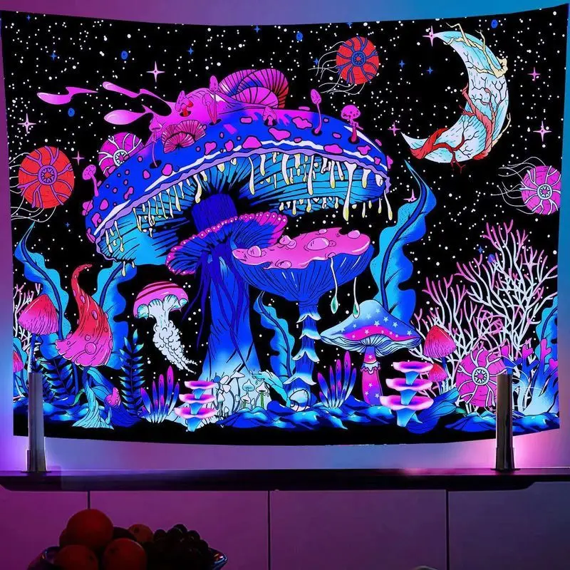 VIKAMA Colorful Mushroom Starry Sky Moon Tapestry Psychedelic Fantasy Wall Hanging Dorm Bedroom Party Decor