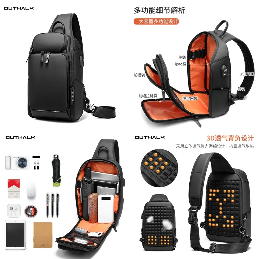 

【Новый стиль】модная мужская противоугонная нагрудная сумка, многофункциональная сумка с двойной молнией, модная, устойчивая к брызгам, однотонная, большой вместимости.