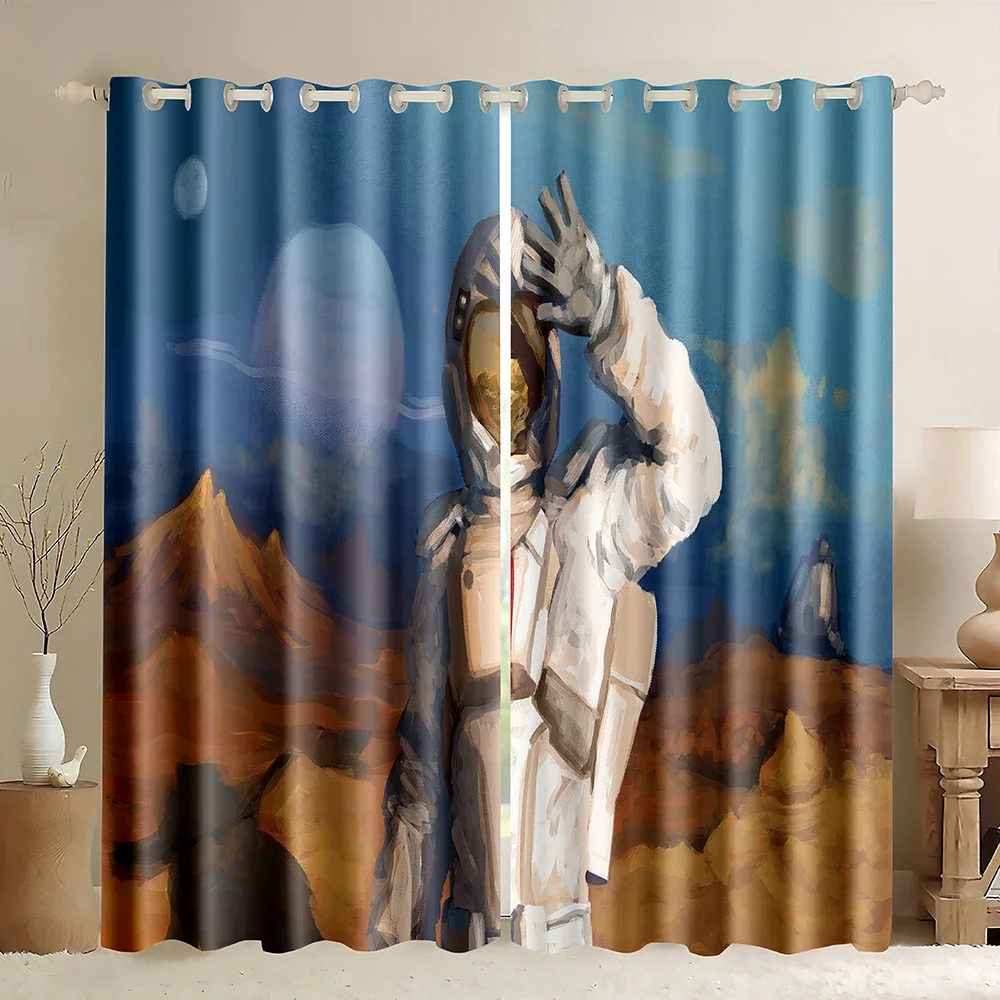 Window Curtains Outer Space Theme of an Astronaut in the Milky Way Print Galaxy and Star Dust of Universe Earth Blackout Curtain