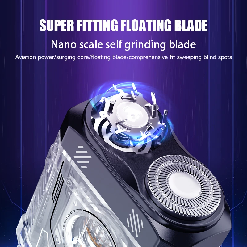 ماكينة حلاقة كهربائية مغناطيسية مزدوجة الشفرة للرجال Mecha Punk Style قابلة لإعادة الشحن LCD ماكينة حلاقة اللحية الكهربائية المحمولة سكين اللحية للوجه