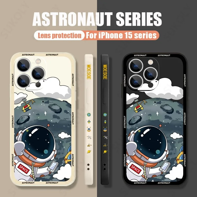 

Cartoon Astronaut Silicone Phone Case For iPhone 16 15 Pro Max Plus 14 12 13 11 Pro 14 Pro Max X XS XR 7 8 Plus Soft Cover Funda