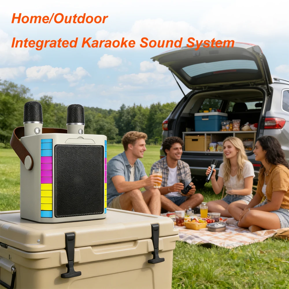 

Портативная беспроводная Bluetooth-колонка для караоке, мощная аудиосистема для улицы с микрофоном и сабвуфером, портативная.