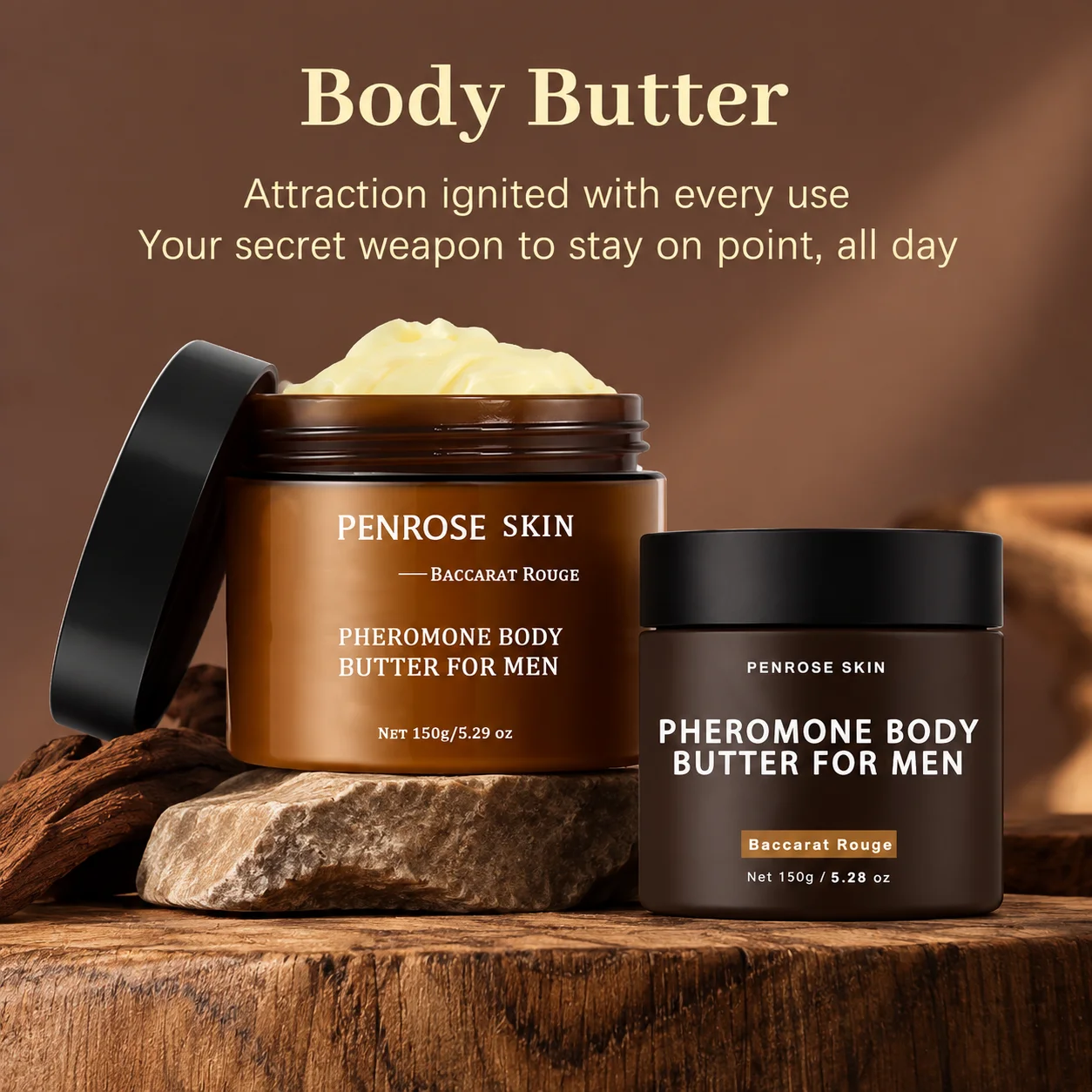 Penrose Skin Pheromone Body Butter for Men 150g, Skin Nourishing Shea Butter Rouge Jojoba Oil Scent Body Lotion Moisturizer