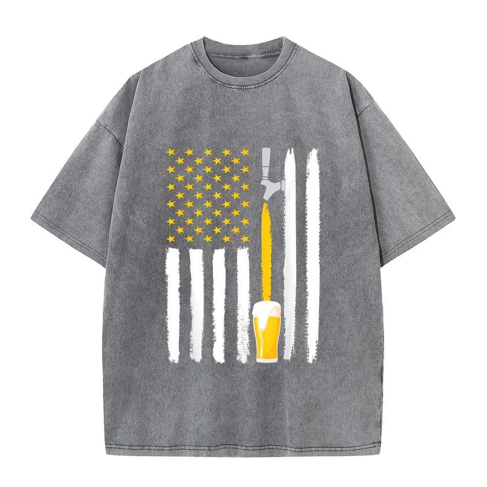 Craft Beer American Flag USA 4th July Brewery T-Shirt Designer T Shirt Camisetas Masculinas 웃긴 Essential Round Neck Tee Graphic
