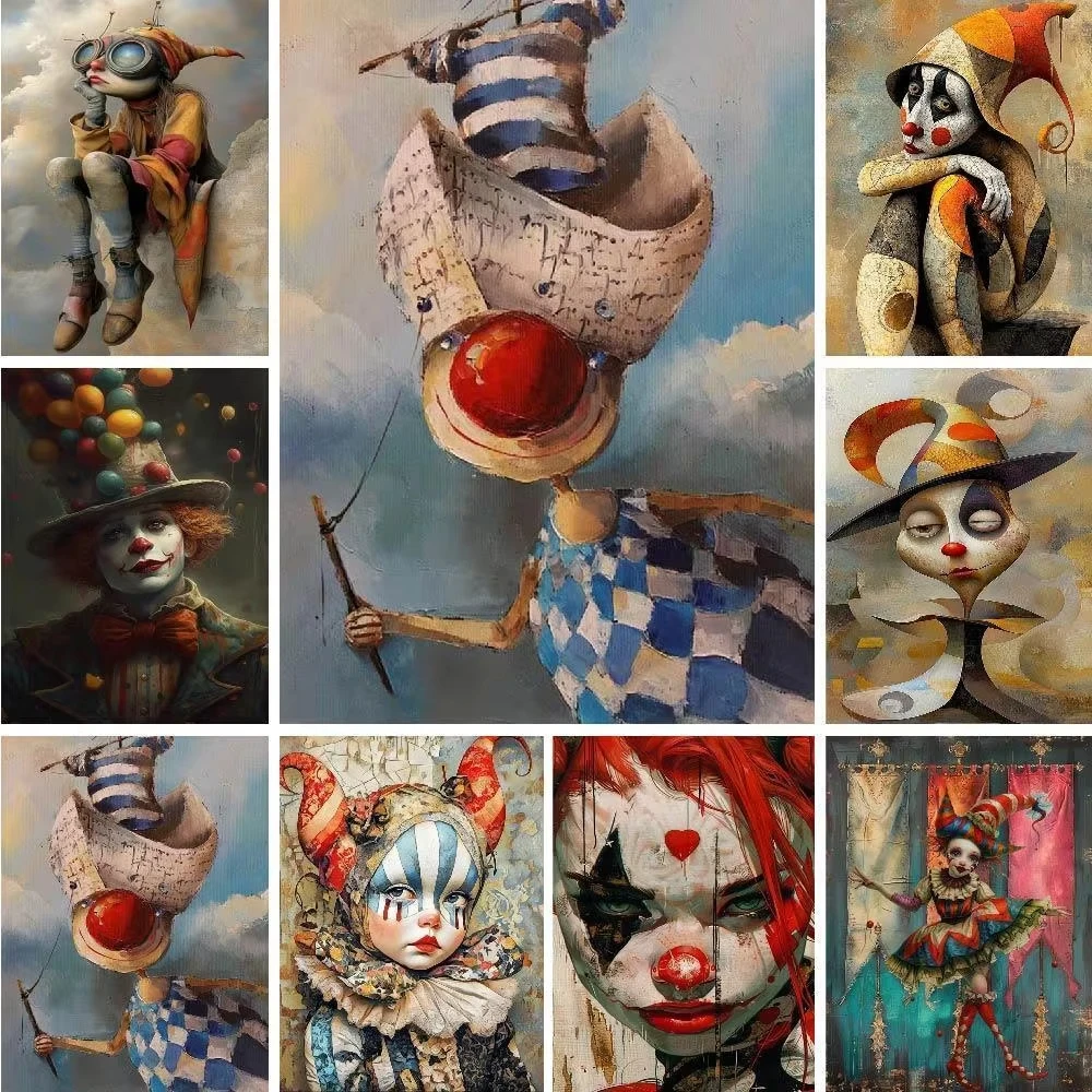 Ölgemälde nach Zahlen, Farbset, Bild, Farbe, Cartoon-Clowns, handgefertigt auf Leinwand, Geschenk für Erwachsene, digitales Hand-Malset