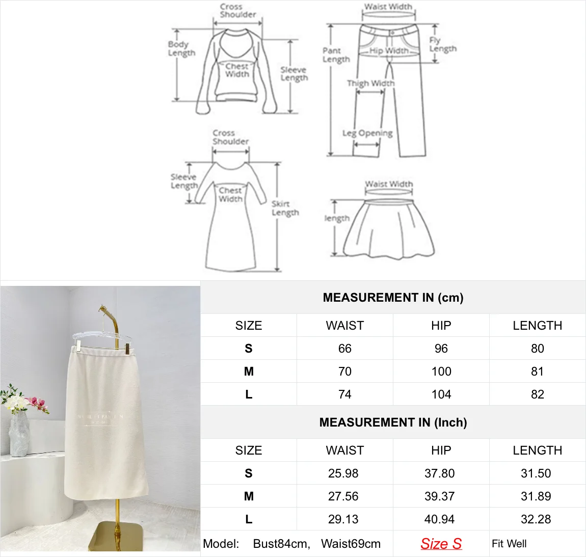 ملابس نسائية تنورة متوسطة الطول بحاشية بيضاء