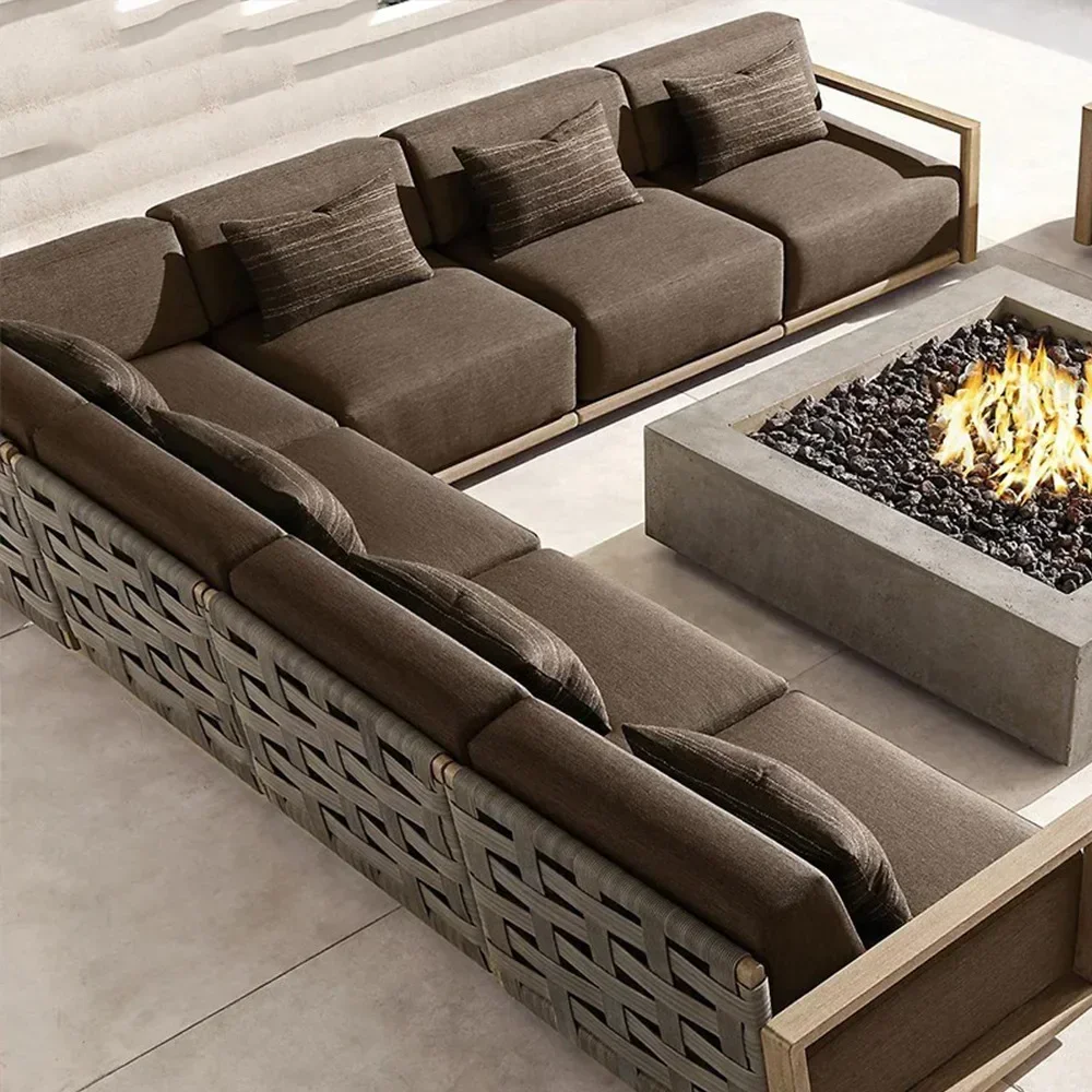 

Outdoor sofa living room teak sofa outdoor sun protection rattan sofa leisure outdoor furniture