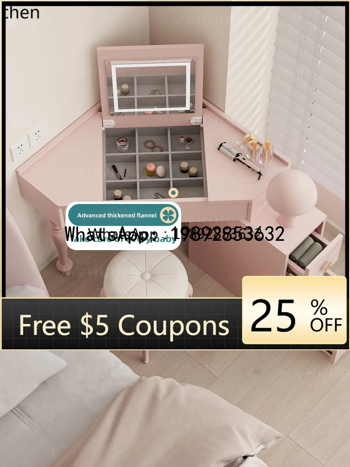 X8 dresser bedroom makeup table flip mirror small apartment pink beauty cabinet chest integrated