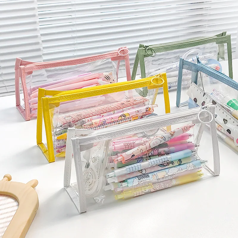 Transparent Pencil Case Candy Color Pencil Bag For Kids Girls Gift Office School Supplies Kawaii Stationery Nylon Pencilcase