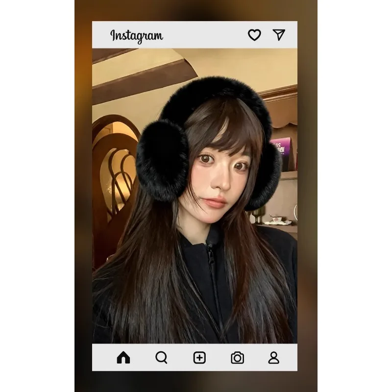 غطاء للأذنين للنساء شتاء 2025 جديد من القطيفة المقاومة للرياح لتدفئة الأذن قابل للطي من فراء الأرانب الصناعي