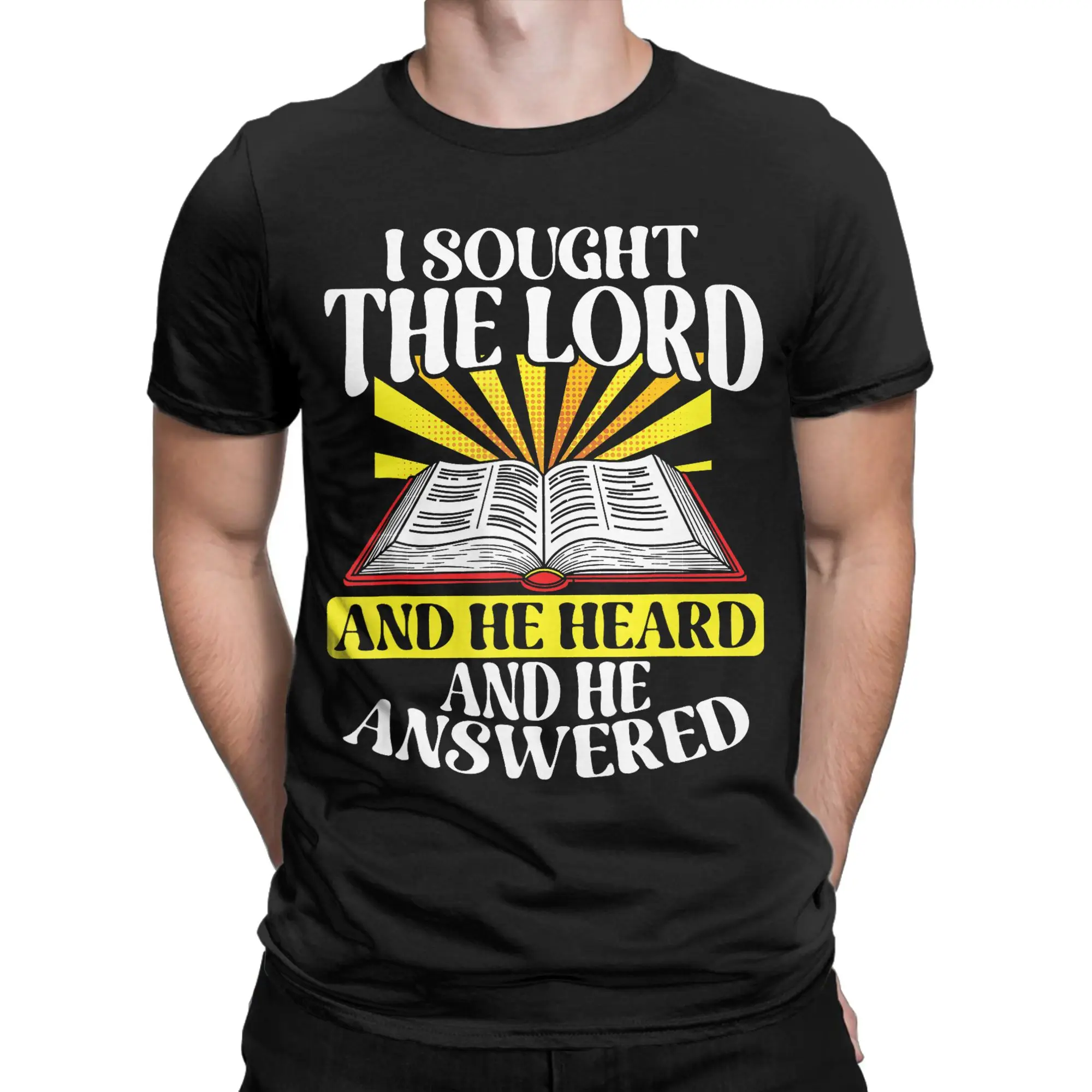 Men I Sought The Lord And He Answered  T Shirts  Pure Cotton Tops Funny Short Sleeve Round Collar Tees Plus Size T-Shirt