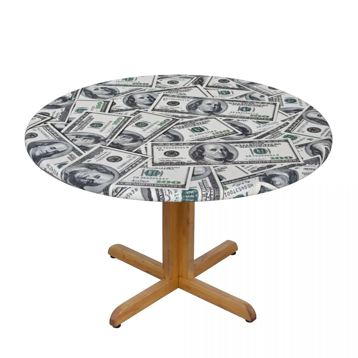 Round Waterproof Oil-Proof Hundred Dollars Bills Tablecloth Backed Elastic Edge Table Covers 45