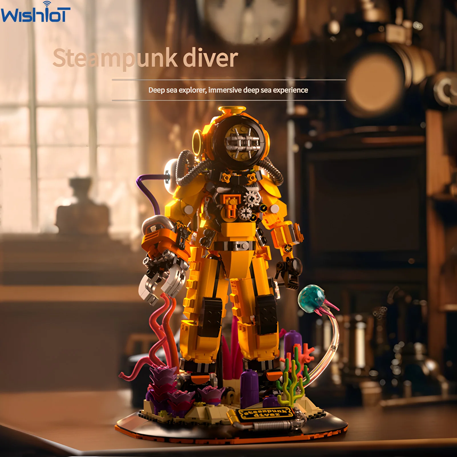MOC Steampunk Diver Building Blocks Model Deep Sea Explorer with Lighting Underwater Scene Creative Toys Gifts for Kids Aldult