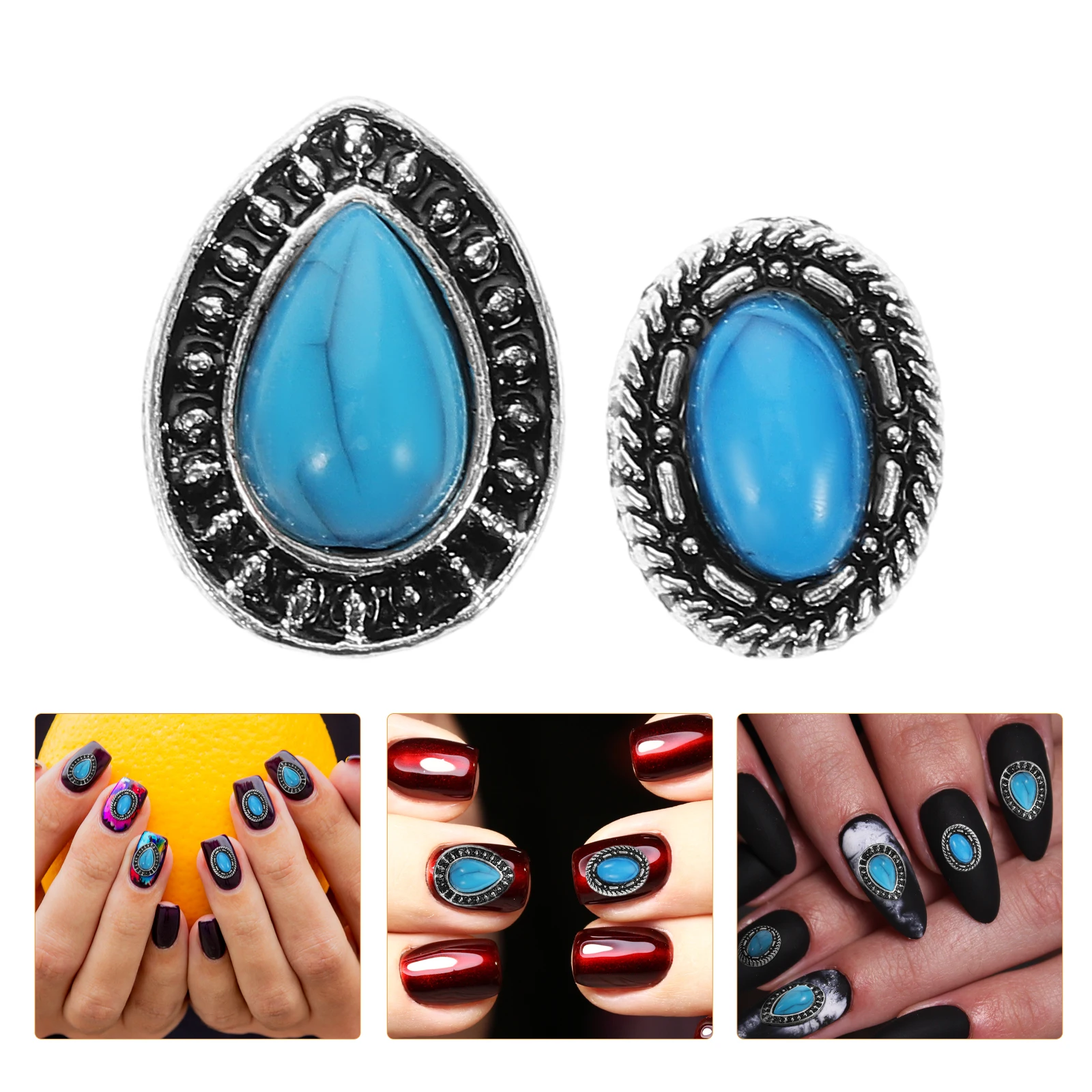 

20pcs Retro Turquoise Elegant Manicure Decorations Diy Supplies Unique Jewelry For Women Charms Fake Nails Art Accessories Nail