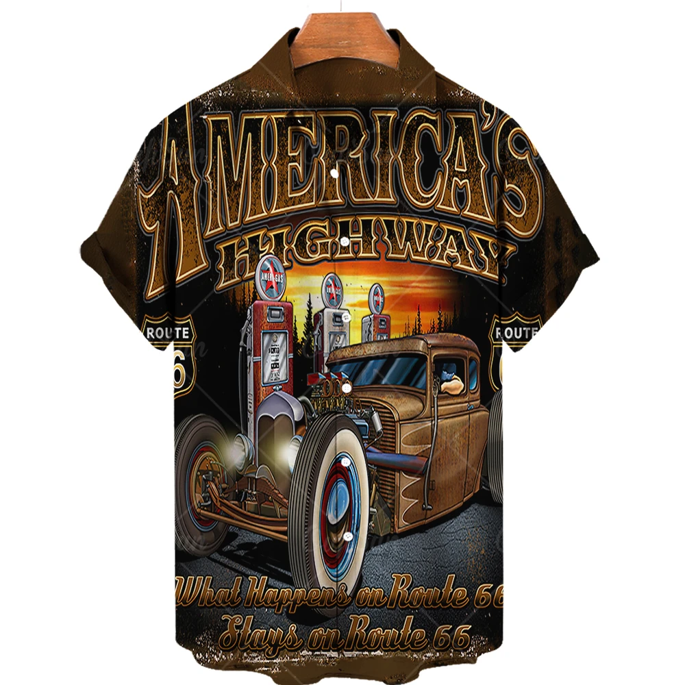 66 Route Biker Men's Shirt 3d Motorcycle Girls Route 66 Shirt For Men American Short Sleeve Oversized Tops Tee Shirt Man Travel