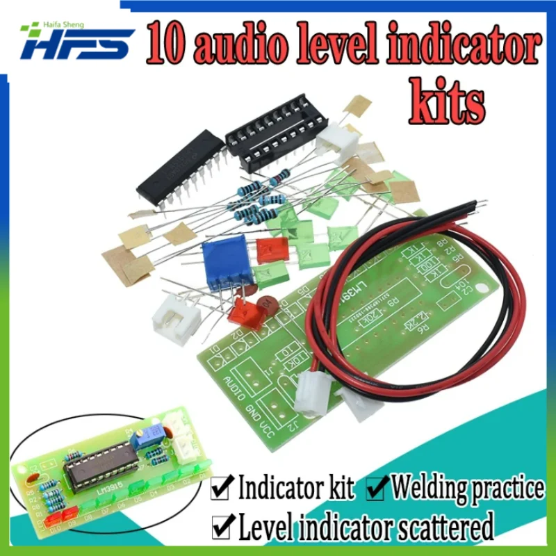 

LED Audio Level Analyzer Lab Soldering Practice Kit with LED Lights LM3915 DC 9V-12V 10