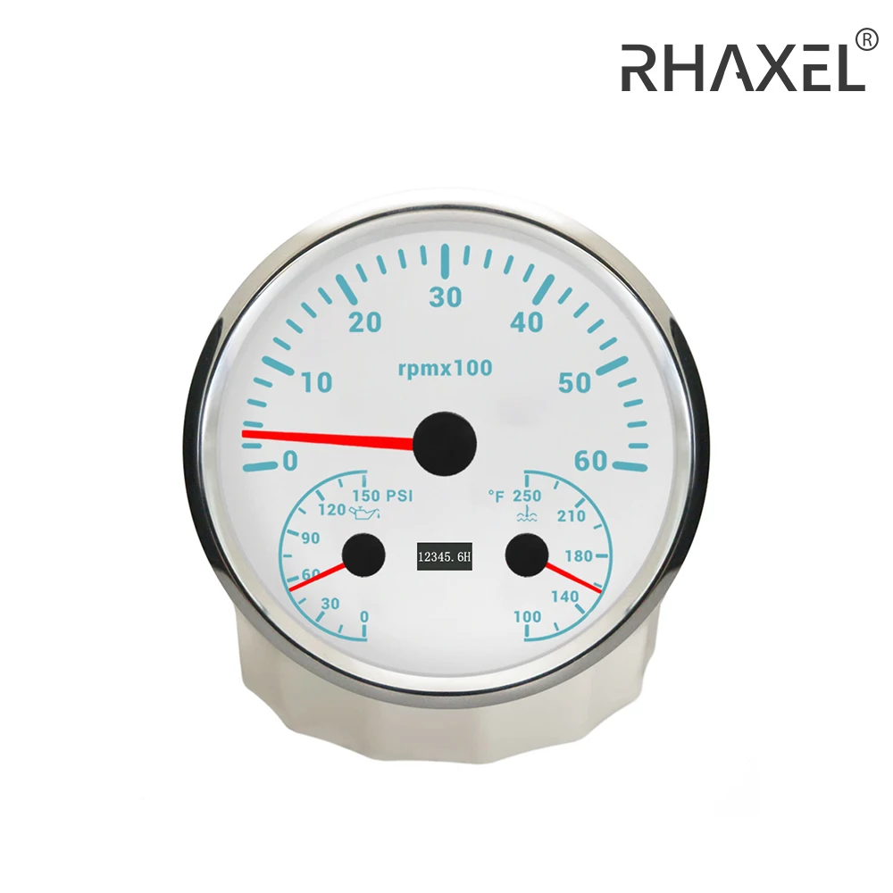 RHAXEL 110mm Tachometer 6K 8K RPM with Hour Meter Oil Pressure 0-150PSI Water Temp. 100-250℉ with Backlight
