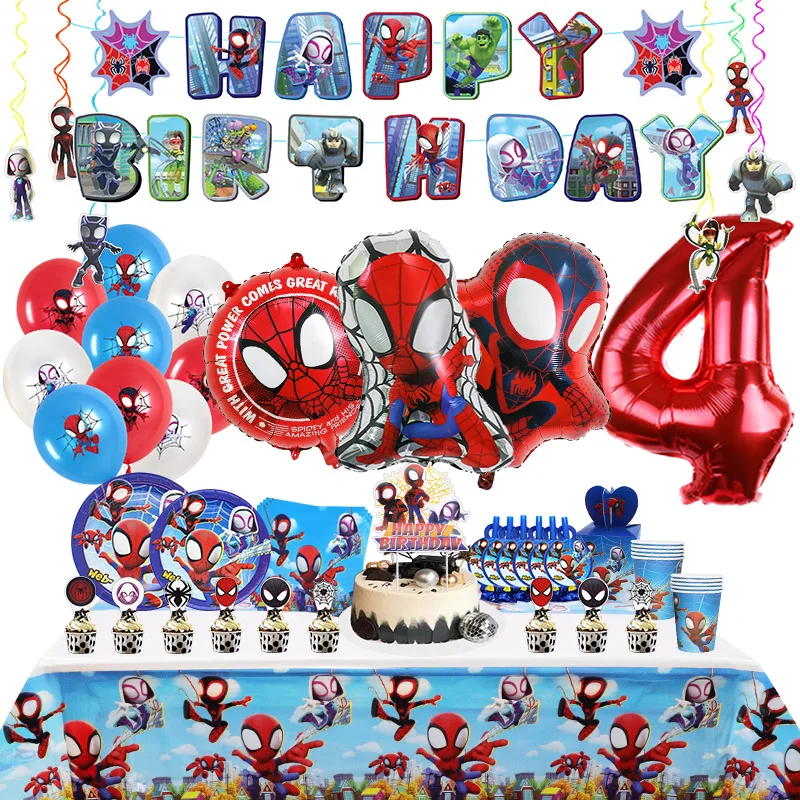 Spidey and His Amazing Friends Birthday Party Decoration Spiderman Balloon Kids Event Supplies Disposable Tableware Backdrop