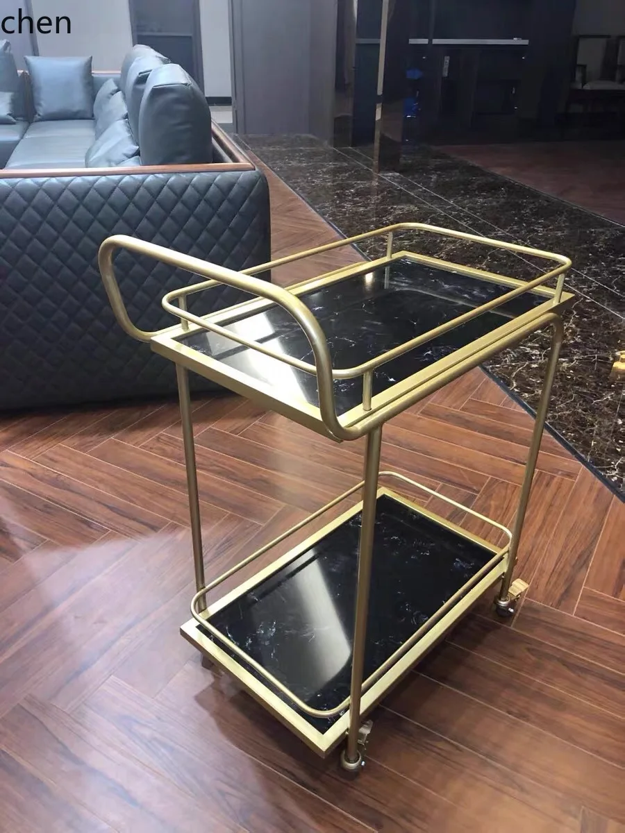 CZ gold Tea Cart Mobile Cake Small Handcart Marble Household Iron Art Wine Cart