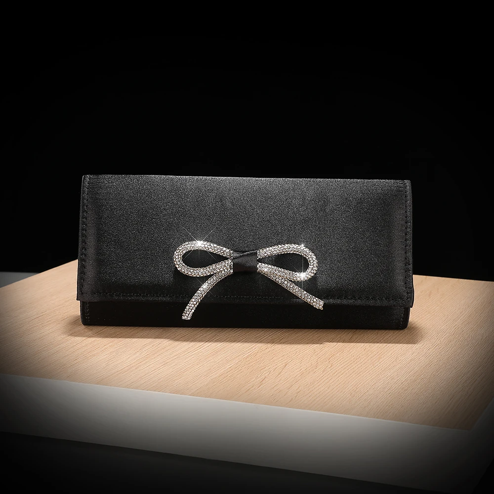 New satin sequin bow evening party dress bag - year-round event outfit bag with chain strap, single shoulder cross-body bag