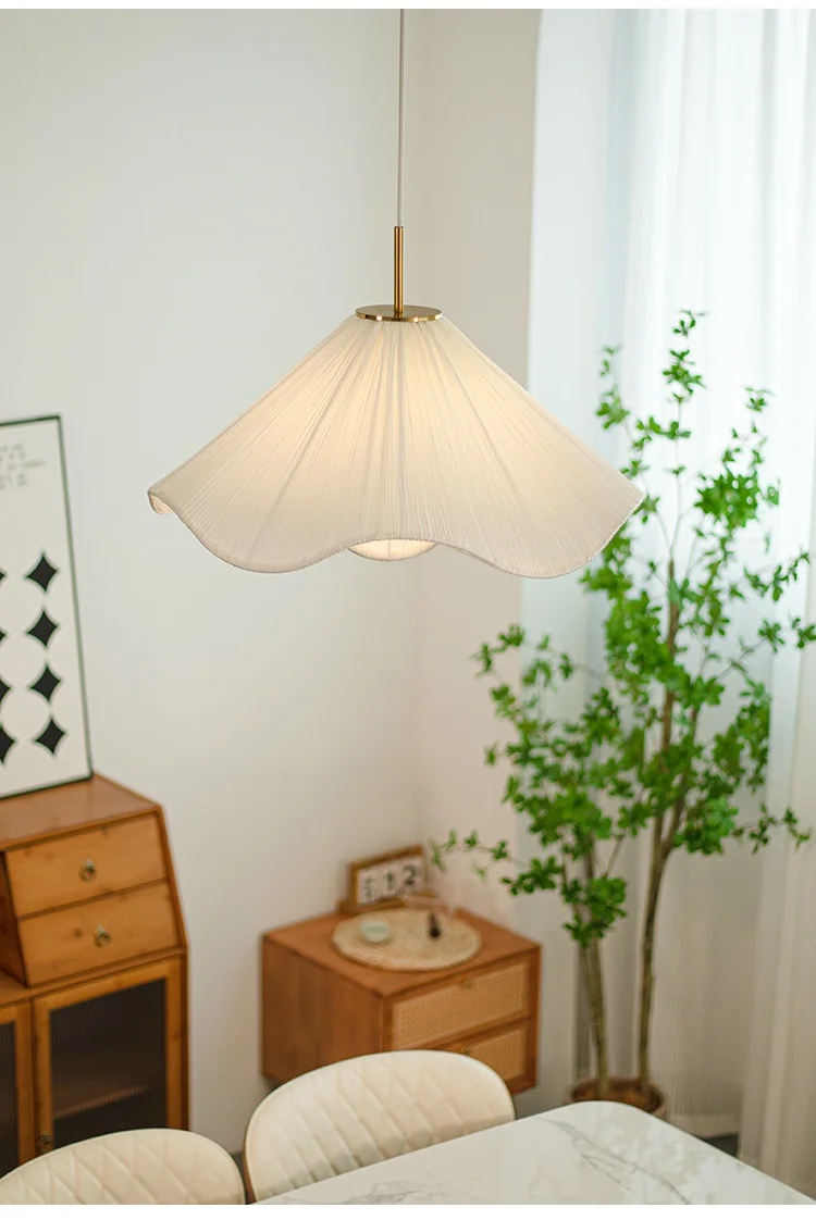 Nordic Fabric LED Chandelier Foyer White E27 Pendant