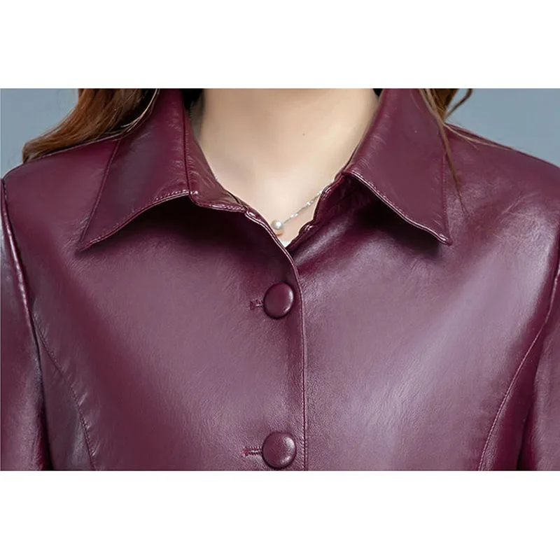 Veste en cuir décontractée chic pour femme, pardessus pour femme, trench-coat en cuir à simple boutonnage, mi-long, mince, coréen, printemps, automne, nouveau, 2024