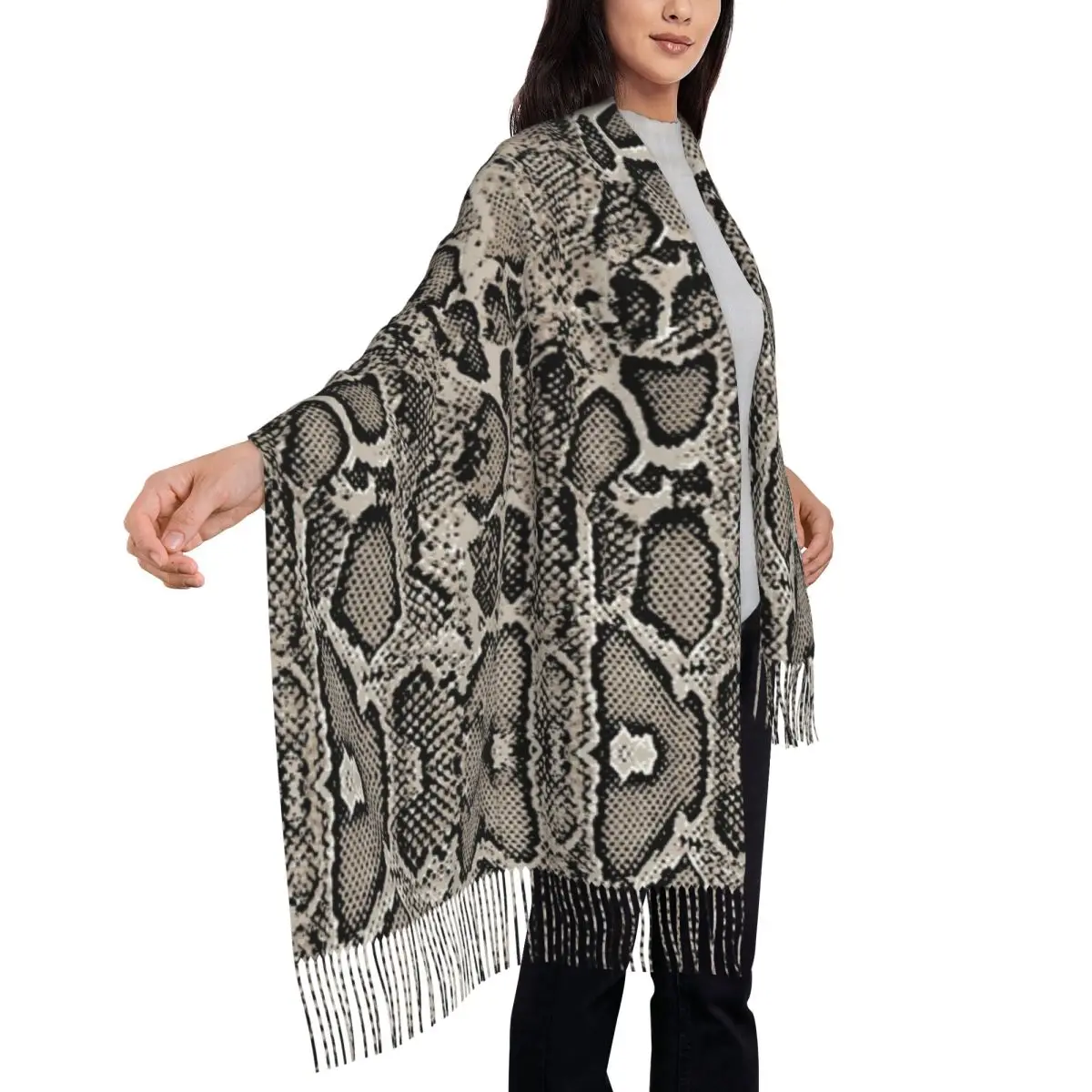 وشاح على شكل ثعبان من جلد الثعبان أوشحة شرابة للنساء شالات دافئة ناعمة ويلتف شال طويل للخريف والشتاء