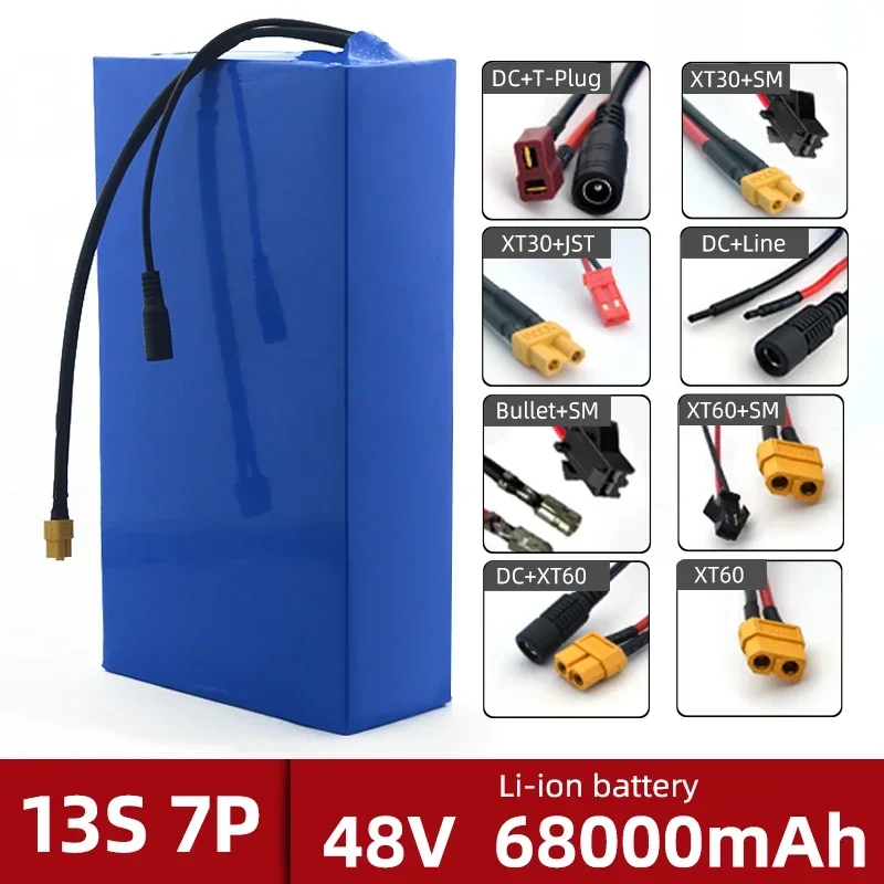 48V 68ah 18650 13S7P Electric Bike Battery 48V 68AH 1500W Lithium Battery Built-in 30A BMS Electric Bike Motor