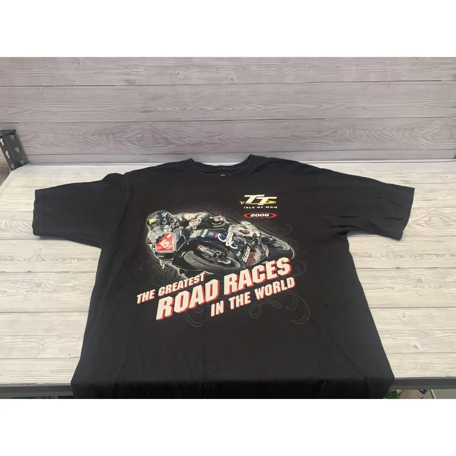 Isle Of Man TT 2008 T Shirt Large schwarz Straßenrennen Motorrad Grafik vintage Washed Stylish Versatile fashion Soft